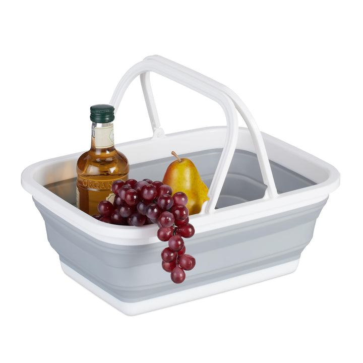 Relaxdays Faltkorb mit Henkel, 8 L, tragbarer Picknickkorb, Camping & Abwasch, HxBxT: 15,5 x 38,5 x