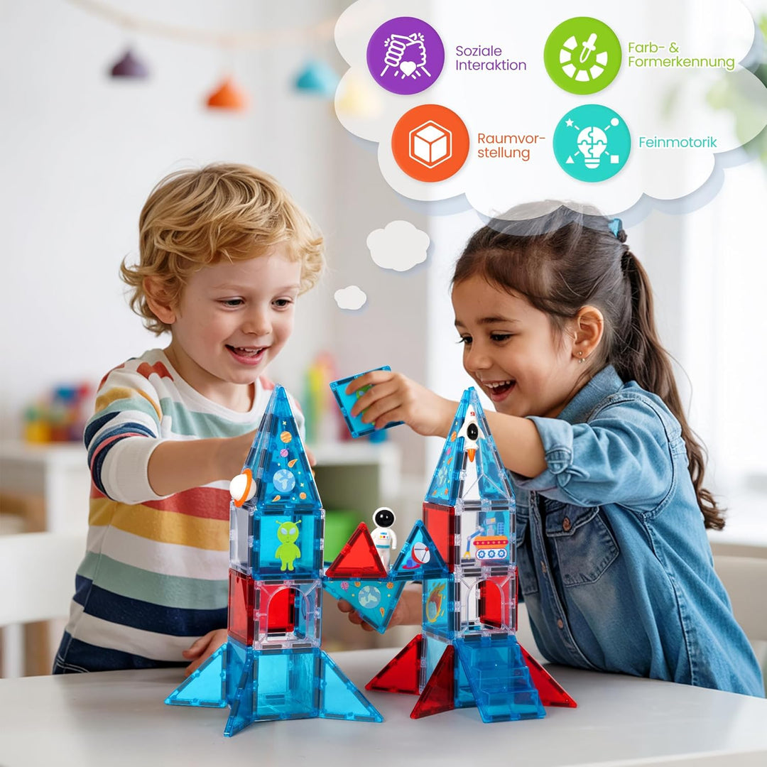 cossy Magnetische Bausteine 43 Teile, Magnetbausteine für Kinder Weltraum-Thema, Magnetspiel für Kin