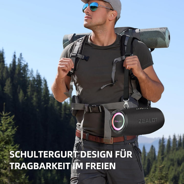 ZEALOT Bluetooth Lautsprecher,Musikbox Bluetooth Box für Draussen,80W Stereo Sound,BassUp, 16000mAH