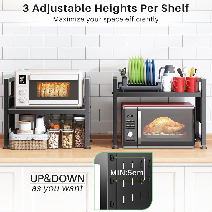 SAYZH Mikrowellen Regal, 2-stufiges Erweiterbares mikrowelle Regal Mikrowellenregal Organizer Küche