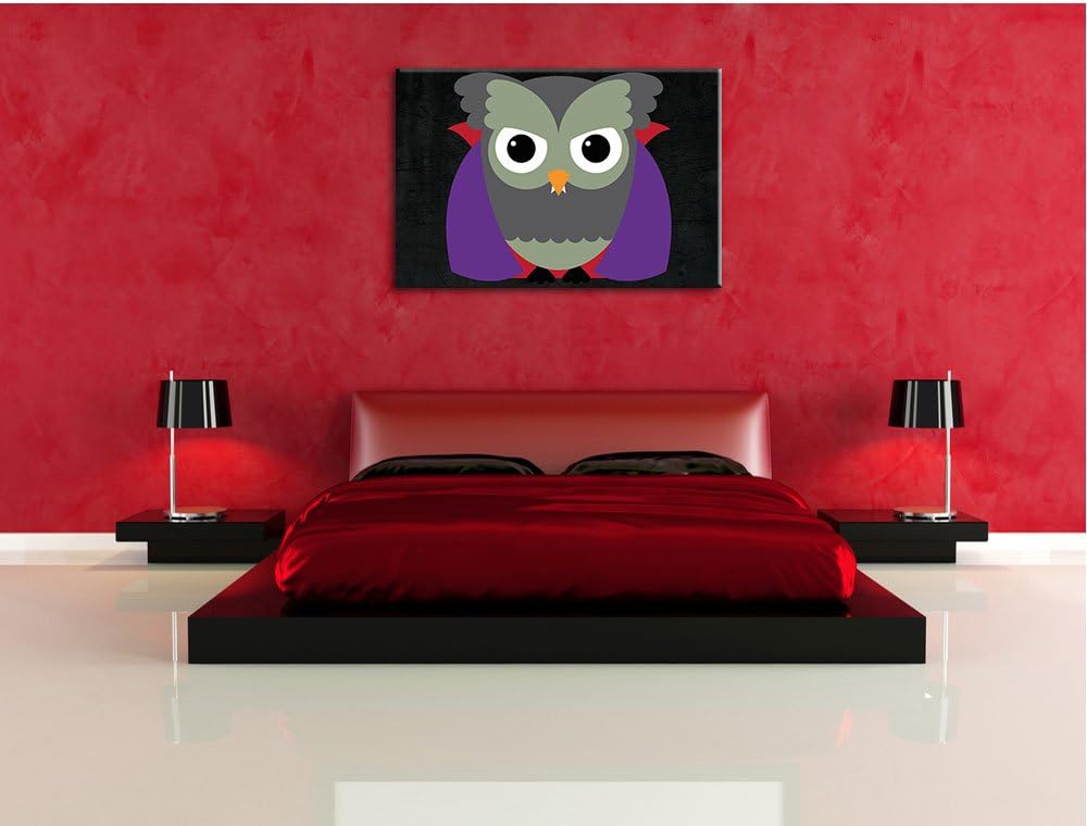 Vampir Eule schwarz, Format: 100x70 auf Leinwand, XXL riesige Bilder fertig gerahmt mit Keilrahmen,