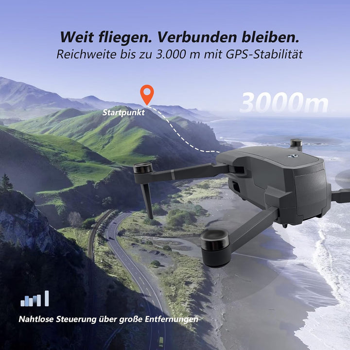 3-Achsen Gimbal GPS Drohne mit 4K Kamera, 4.5" HD Screen Fernsteuerung, 90Min Flugzeit (3 Akkus), 30