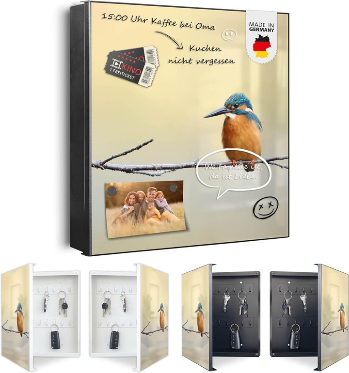 banjado® Grosser Schlüsselkasten Glas/Schlüsselbox 30cm x 30cm mit 50 Haken - Motiv Pause/Schlüsselk