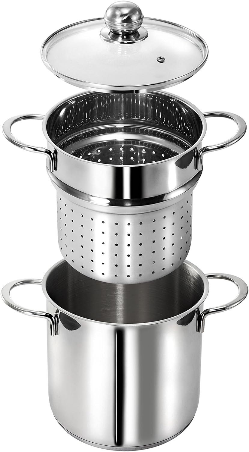 Kopf Induktion Kochtopf Makkaroni, Ø 20 cm, Edelstahl, mit Siebeinsatz für Gemüse