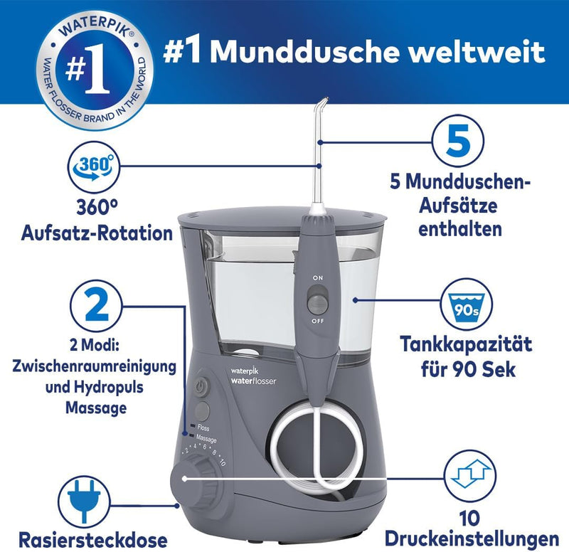 Waterpik Ultra Professional Waterflosser feststehende Munddusche mit 7 Aufsätzen, Druckbereich von 0