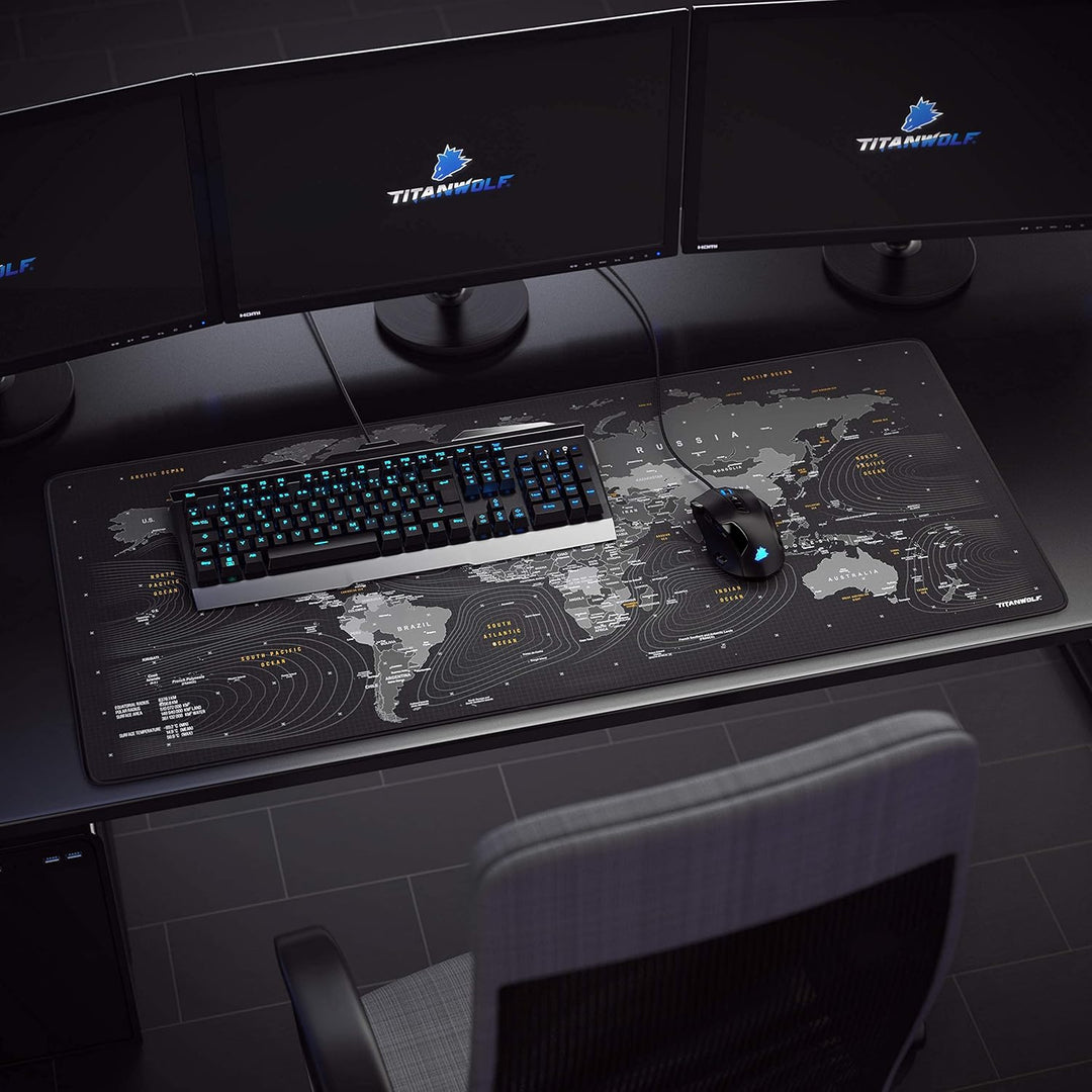TITANWOLF - XXL Speed Gaming Mauspad Titanwolf Weltkarte 900 x 400mm - XXL Mousepad - Tischunterlage