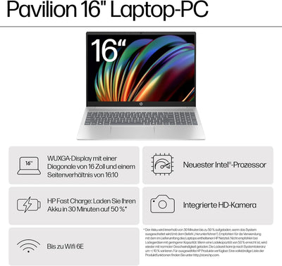 HP Pavilion Laptop, 16" WUXGA-Display, Intel Core Ultra 5 125U, 16 GB DDR5 RAM, 1 TB PCIe NVMe SSD,