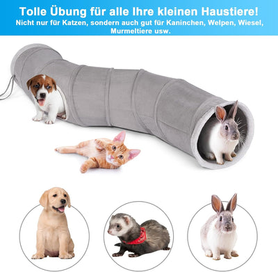 Ownpets Katzentunnel, Cat Tunnel, Katzentunnel Stoff mit Ball und Cat Teaser, Spieltunnel für Katze