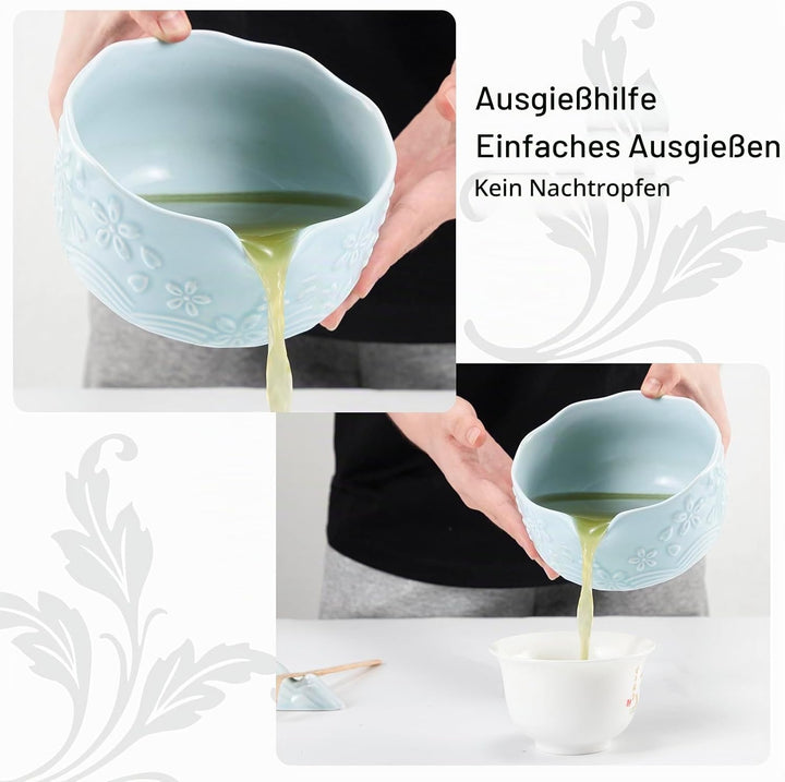 7PCS Matcha Set，500ML Ceramic Matcha Bowl with Spout，Matcha Broom and Holder, Bamboo Scoop, Stainles