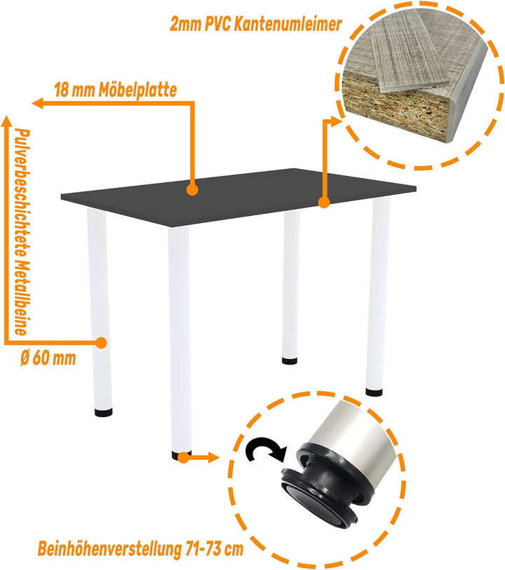 AKKE 60x40 | Esszimmertisch - Esstisch - Tisch mit weissen Beinen - Küchentisch - Bürotisch | ANTHRA