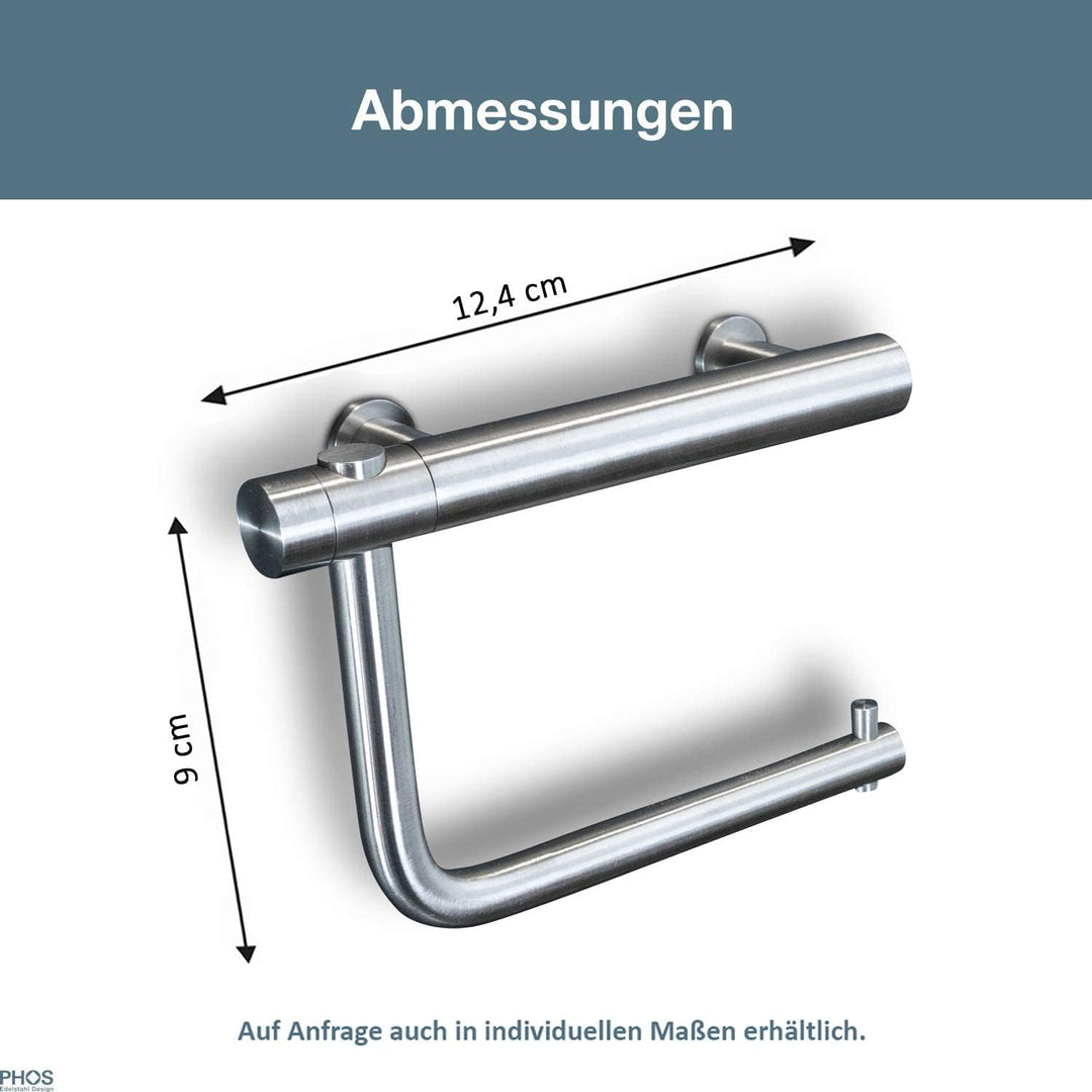 PHOS Design, TPH4, Toilettenpapierhalter aus Edelstahl-Vollmaterial, gebürstet, Breite 12,4 cm, 100%