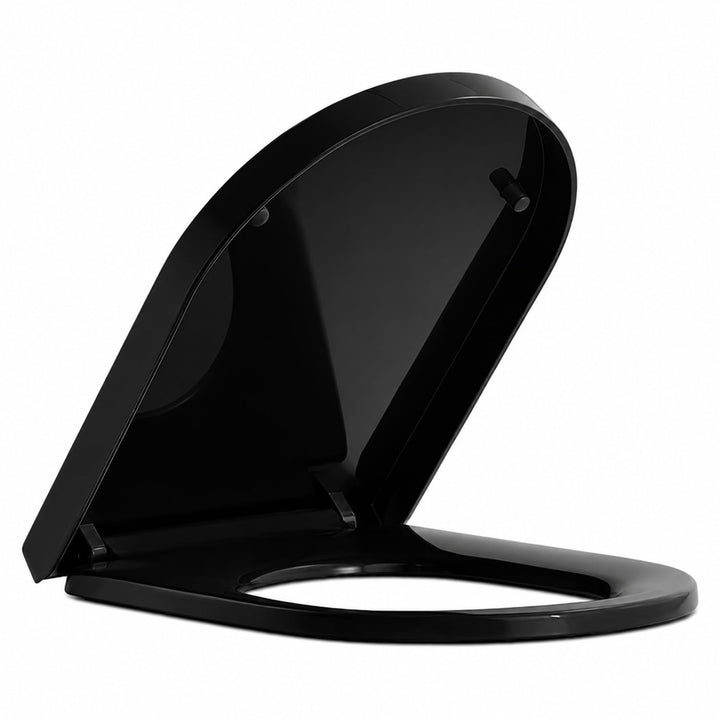 Toilettendeckel D-Form Schwarz 46,5x36cm, WC Sitz Eckig Modern mit Verstellbaren Scharnieren, Klodec