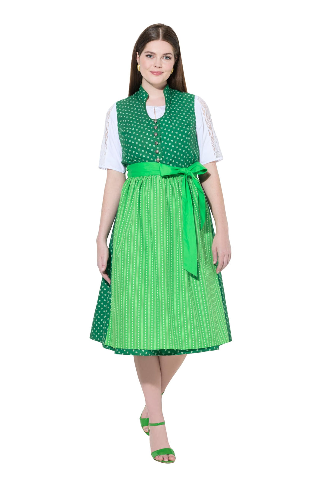 Ulla Popken Damen Dirndl Viola Knöpfe Kleid 42 Grasgrün, 42 Grasgrün