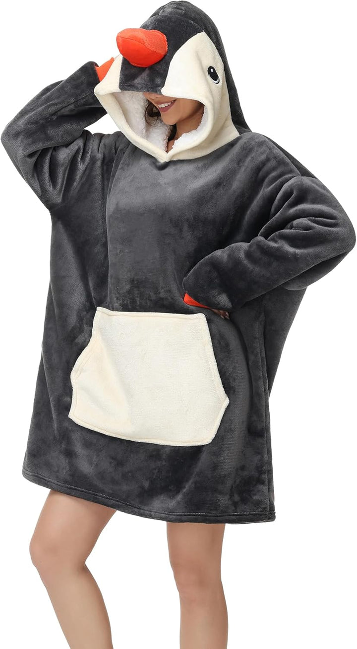 LATH.PIN Panda Übergrosse Decken-Hoodie Flanell mit Kapuze Pulloverdecke Sweatshirt Unisex Kapuzenpu