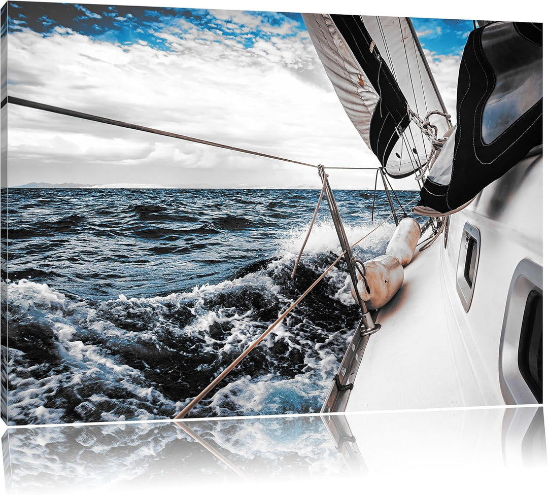 Pixxprint Die weissen Segel der Yacht als Leinwandbild/Grösse: 100x70 / Wandbild/Kunstdruck/fertig b
