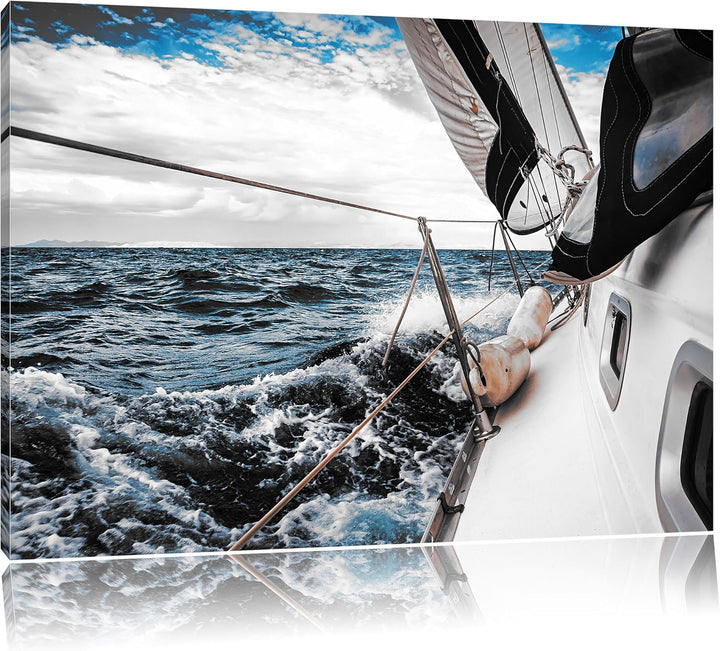 Pixxprint Die weissen Segel der Yacht als Leinwandbild/Grösse: 100x70 / Wandbild/Kunstdruck/fertig b