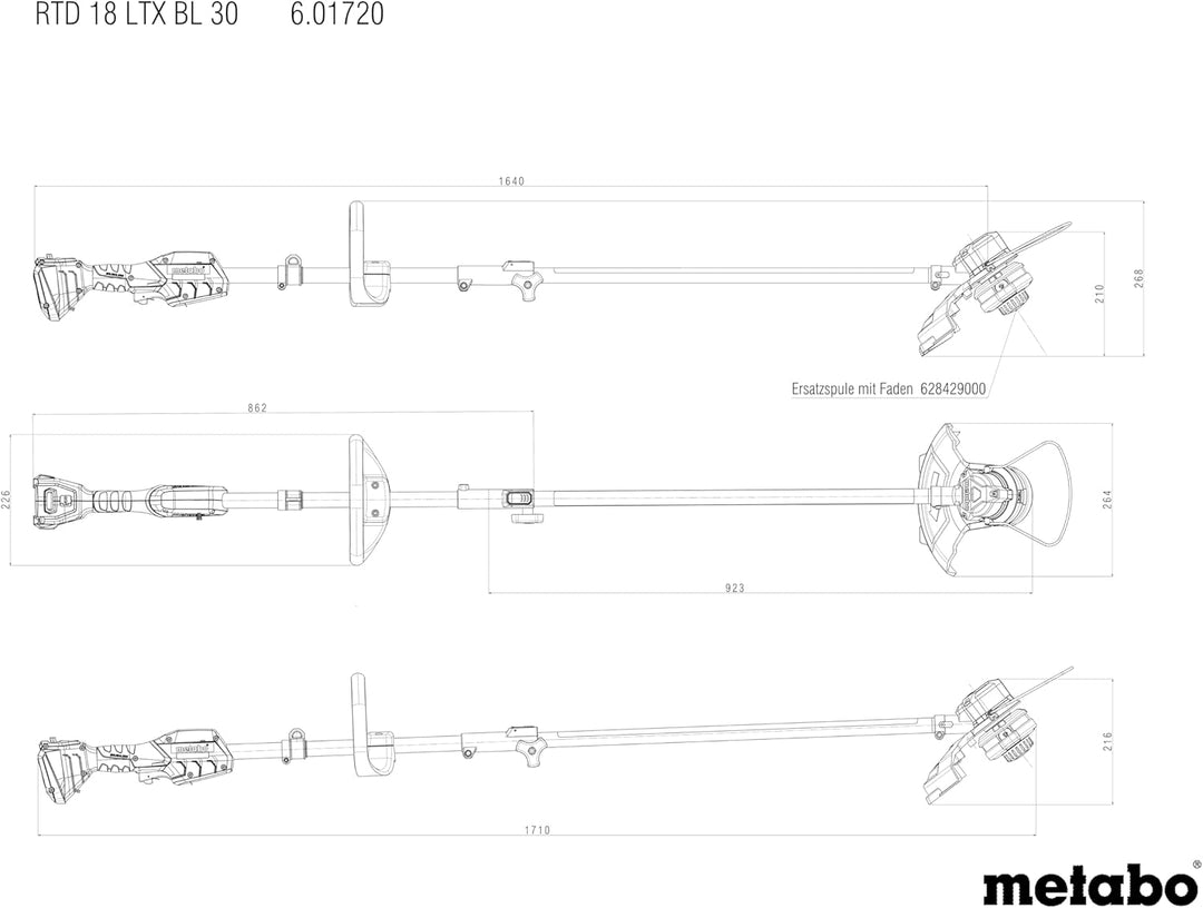Metabo Akku-Rasentrimmer RTD 18 LTX BL 30 (601720850) 18V, mit Rundgriff, 30cm Schnittkreis (Akku-Mo