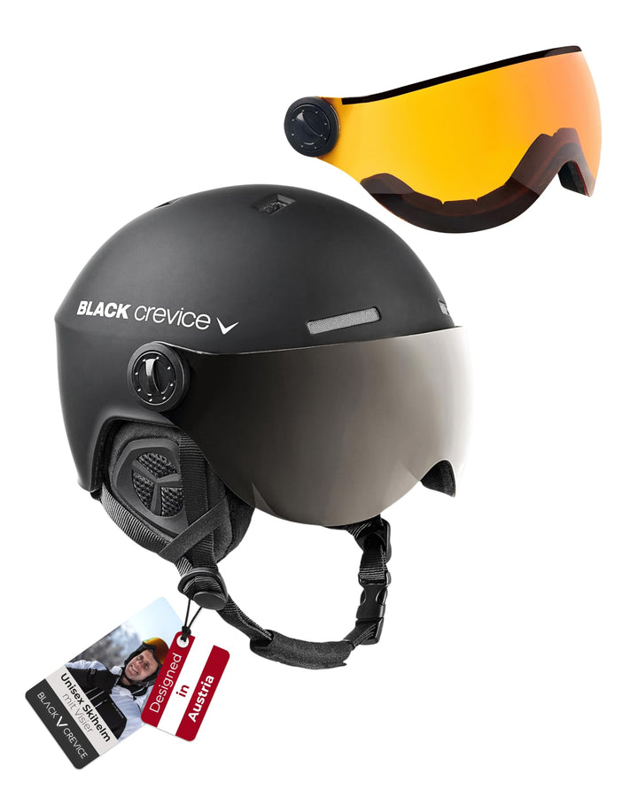 Black Crevice Skihelm Arlberg mit 2 Visier S/M (54-57) Schwarz, S/M (54-57) Schwarz