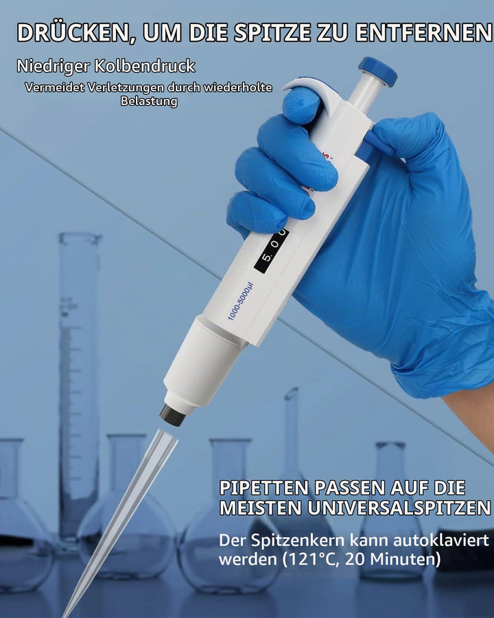 1-5ml Pipetten Pipettor 1000-5000μl Micropipette Mikropipette Labor Einkanal Pipettierer Mikroliterp