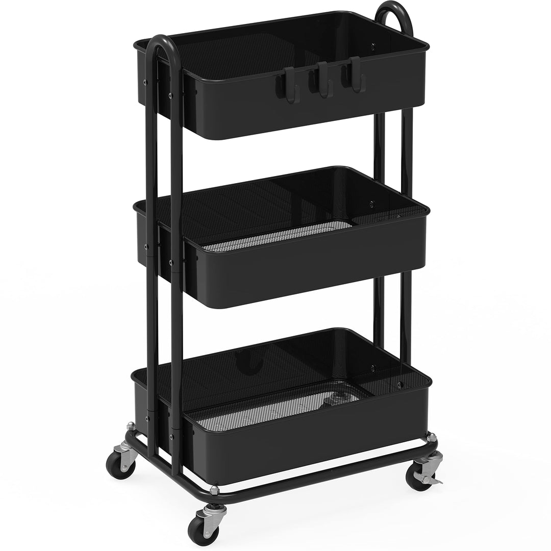 Simple Houseware Hochleistungs-Rollwagen mit 3 Ebenen aus Metall, Schwarz, Schwarz