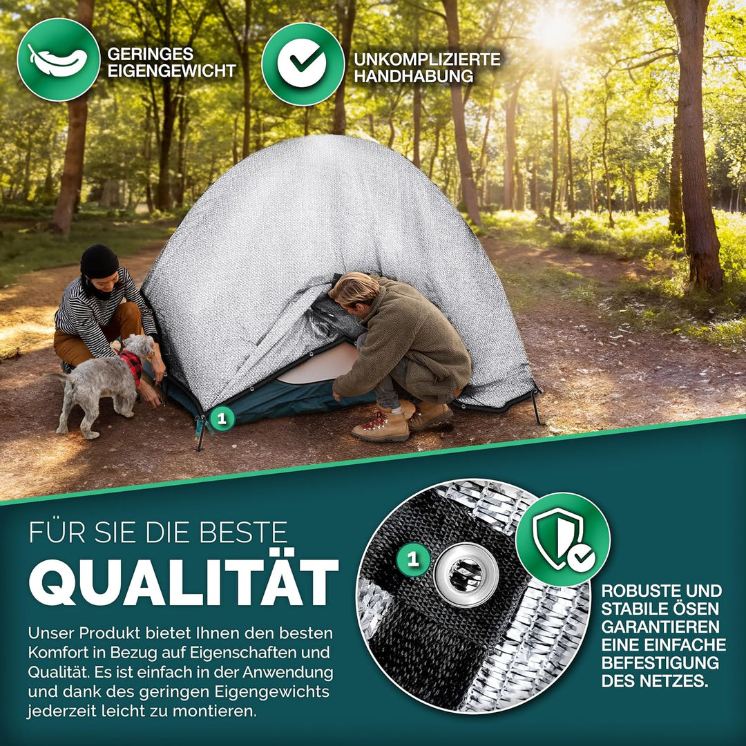 Schattennetz Auto 4x6 m | Alunetz Hund mit Ösen 80% UV | Alu Sonnenschutz für Camping & Urlaub | Son