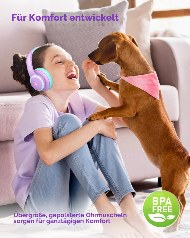 iClever Noise Cancelling Bluetooth Kopfhörer Kinder, 60 Spielzeit, Sichere Lautstärke 80 dBA, Typ-C-