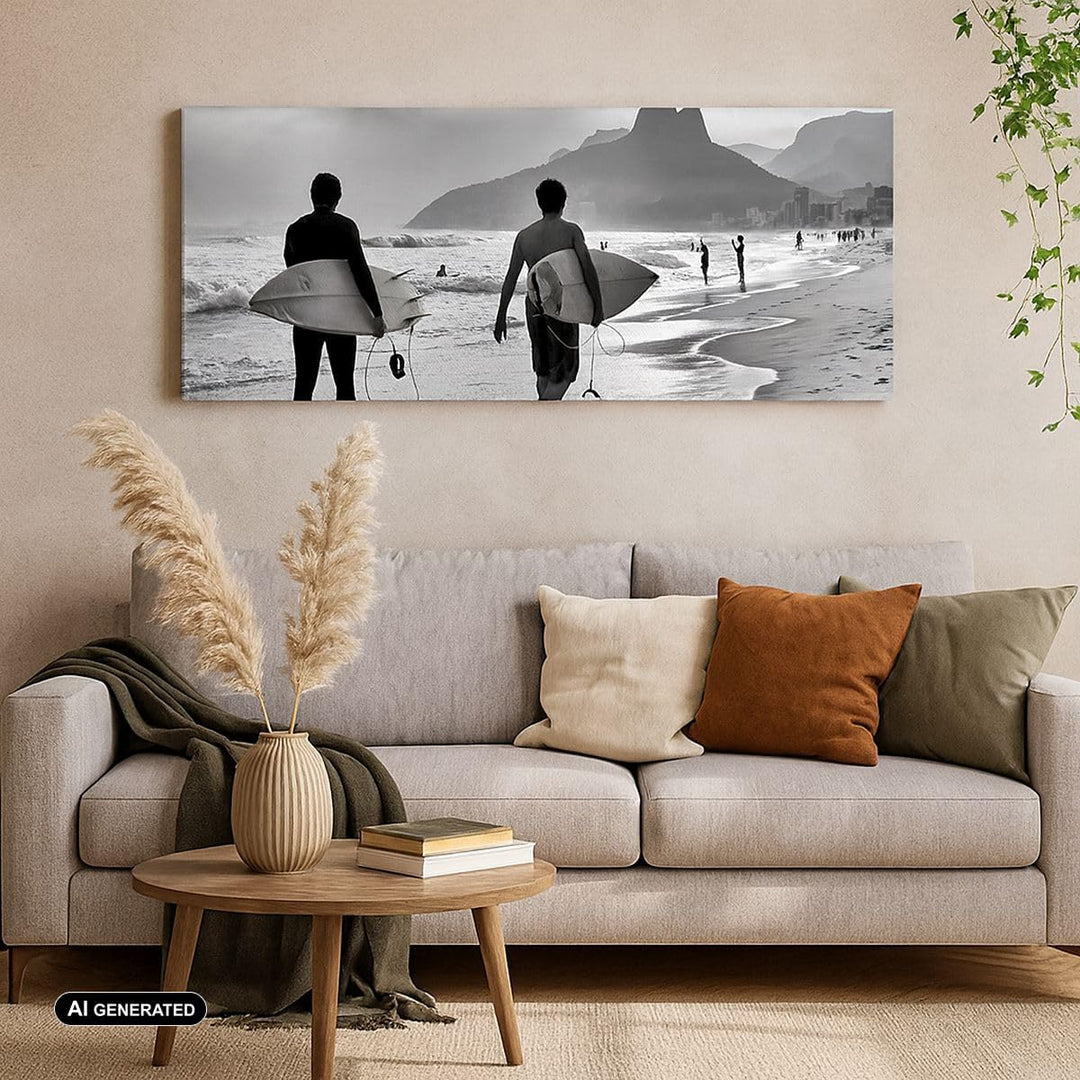 Panorama Bilder auf Leinwand Meer Welle Surfen Leinwandbild 90x30cm Wandbilder Dekoration Wohnzimmer