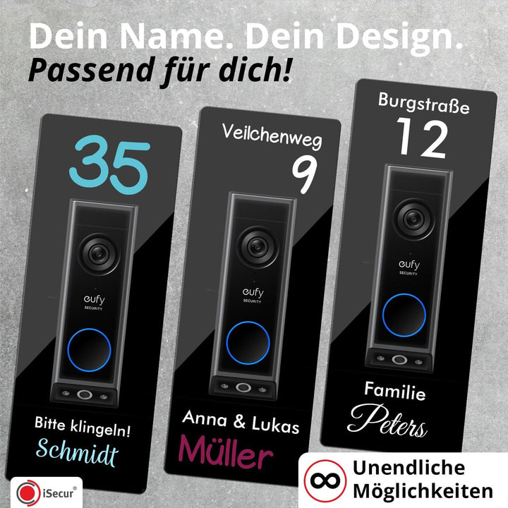 iSecur Personalisierte Blende passend für Eufy Akku-Videotürklingel aus Acryl schwarz I Video-Doorbe