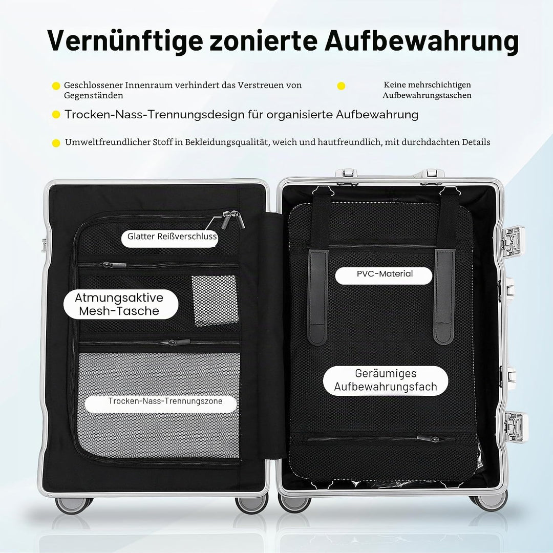 Simcat 100% Aluminium Koffer Handgepäck – Premium Hartschalenkoffer mit TSA-Schloss & 4 leise Doppel