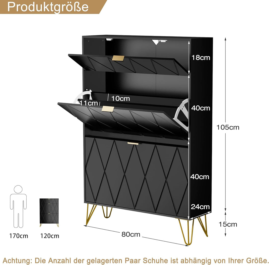 UEV Schuhschrank mit 2 Klappen, 80 x 24 x 120 cm für 16 Paar Schuhe mit 1 Schubladen, Schuhschrank S