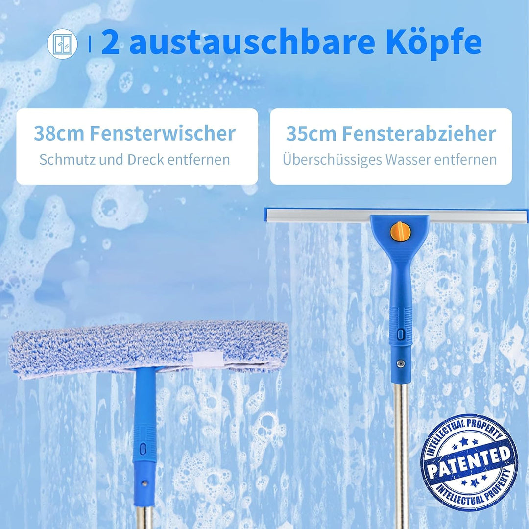 1,5m Fensterreiniger mit Langem Griff, 35cm Fensterabzieher und 38cm Fensterwischer als Kombi-Set, P
