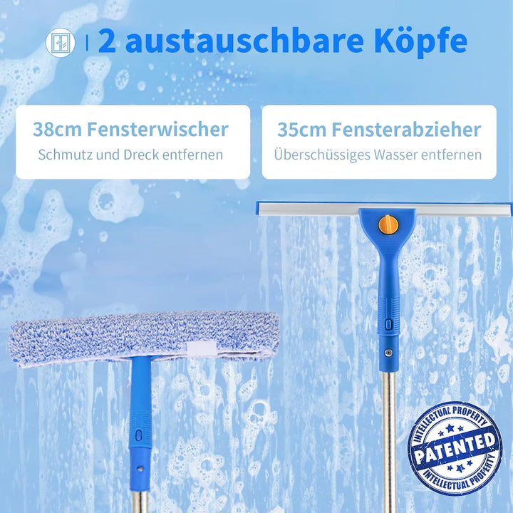 1,5m Fensterreiniger mit Langem Griff, 35cm Fensterabzieher und 38cm Fensterwischer als Kombi-Set, P