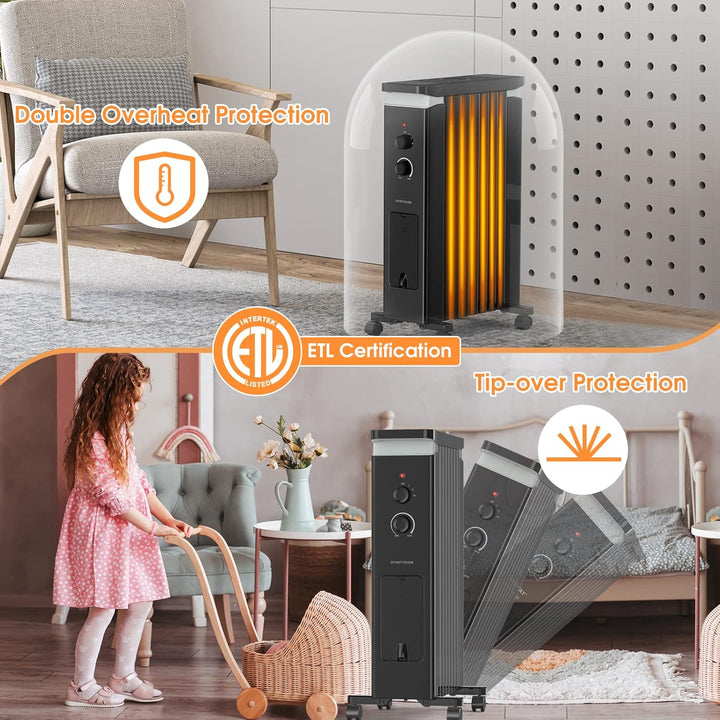 RELAX4LIFE Ölradiator 1500W, Elektrische Heizung mit 7 Rippen&3 Heizstufen&Handtuchhalter, Elektrohe
