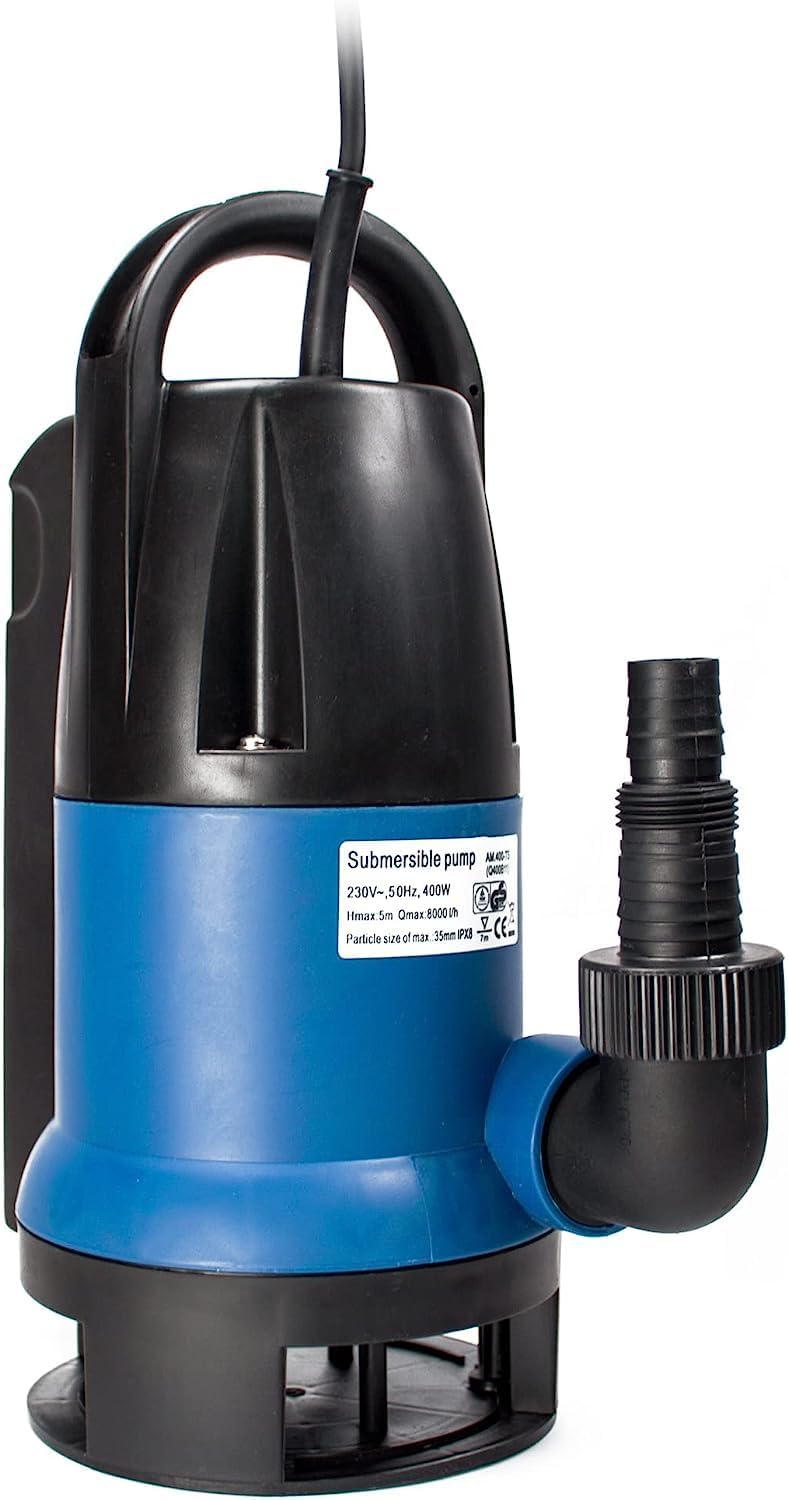 Tauchpumpe Flachsaugend Gartenpumpe Wasserpumpe, 400 Watt, Schmutzwasser, 10 m Rundkabel, Förderhöhe