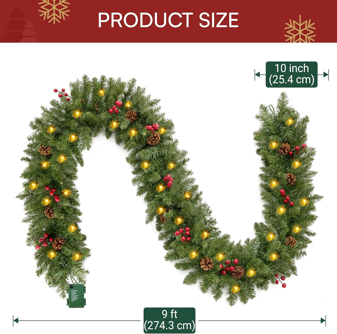 Joiedomi 2.7 Meter künstliche Weihnachtsgirlande, Tannengirlande mit 100 LED Licht, 27 Tannenzapfen,