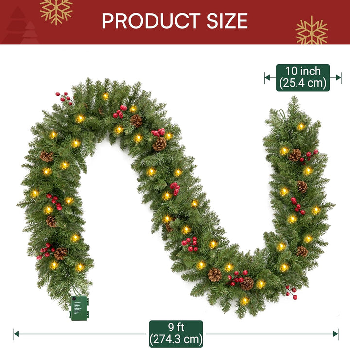Joiedomi 2.7 Meter künstliche Weihnachtsgirlande, Tannengirlande mit 100 LED Licht, 27 Tannenzapfen,
