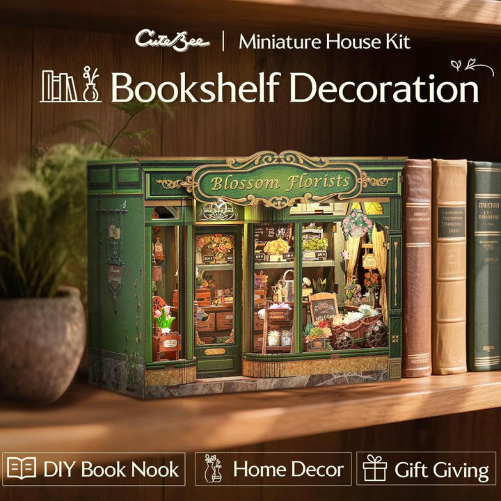 CUTEBEE Book Nook Kit – DIY Puppenhaus Miniatur Haus Buchstütze | Handmade Deko für Bücherregal | Kr