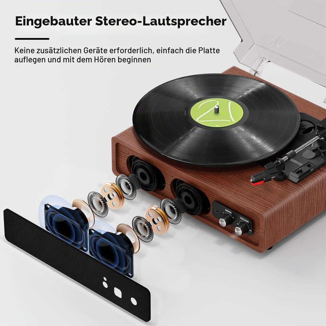 Plattenspieler, FYDEE Vinyl Plattenspieler mit Eingebauten Stereo-Lautsprechern, 3 Geschwindigkeiten