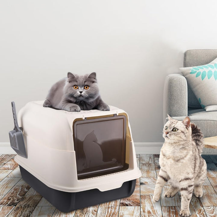Katzentoilette mit Schaufel, geschlossenes Katzentoilette, abnehmbarer Rand, auslaufsicher, für ausg