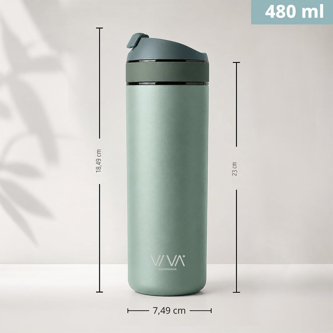 VIVA Recharge Thermobecher to go, Edelstahl, Tee-Sieb, 0,46 l, Mint | Doppelwandig isolierter Edelst