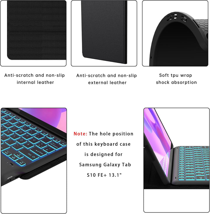 Für Lenovo Idea Tab Pro Tablet 12.7" Hülle mit Tastatur - 7 Farben Beleuchtung Abnehmbare Trackpad C
