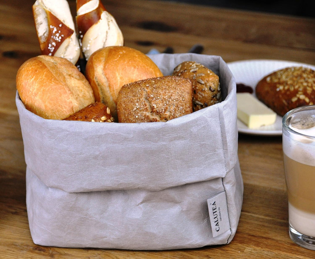 grosser XXL Brotkorb / grau / modern / veganes Leder als Stoff Alternative / Brottasche / Brötchenko