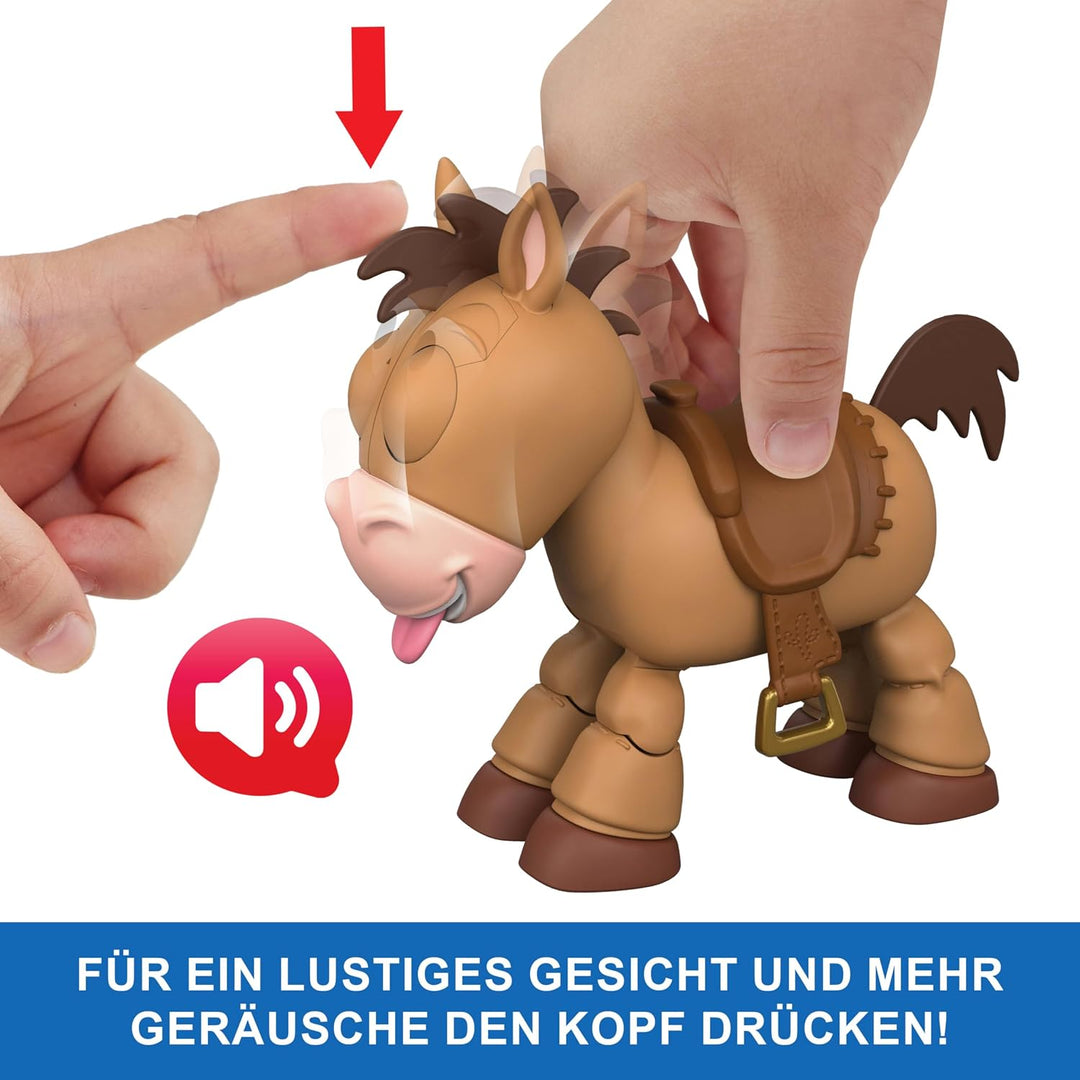 Mattel Disney Pixar Toy Story 5 bewegliche Pferdefigur mit Geräuschen, Kleiner Begleiter Bully, berü