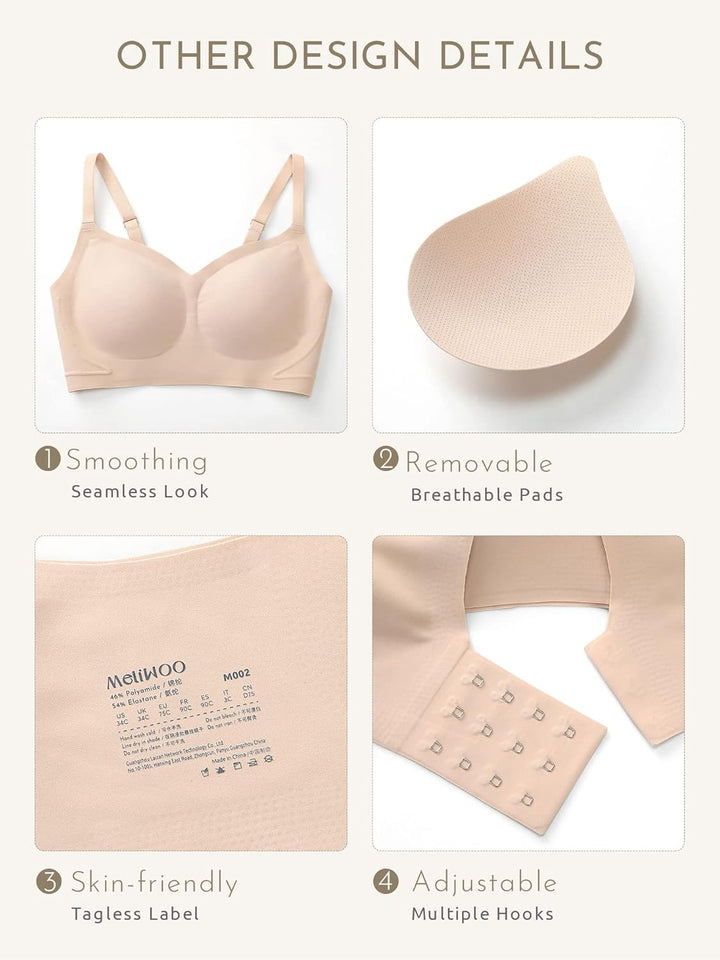 MELIWOO Damen Nahtloser BH ohne Bügel Invisible Gepolstert Entlastungs Bralette 85F Beige, 85F Beige