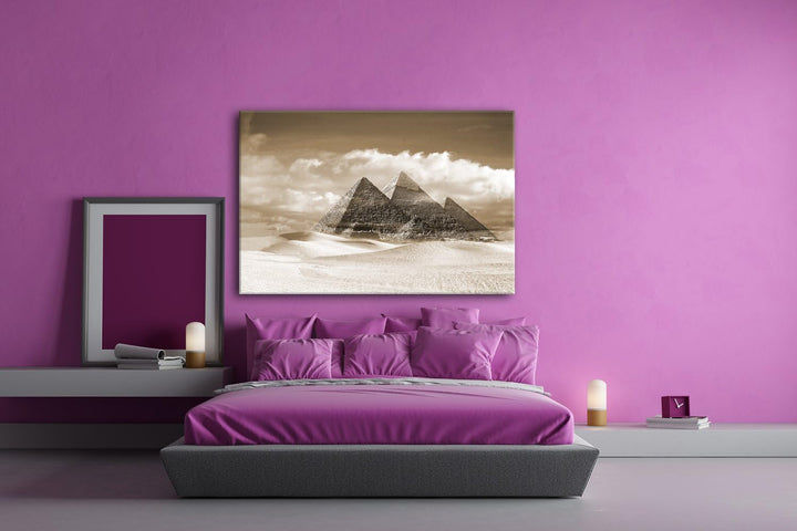 deyoli Die Pyramiden von Gizeh Format: 80x60 Effekt: Sepia als Leinwand, Motiv fertig gerahmt auf Ec