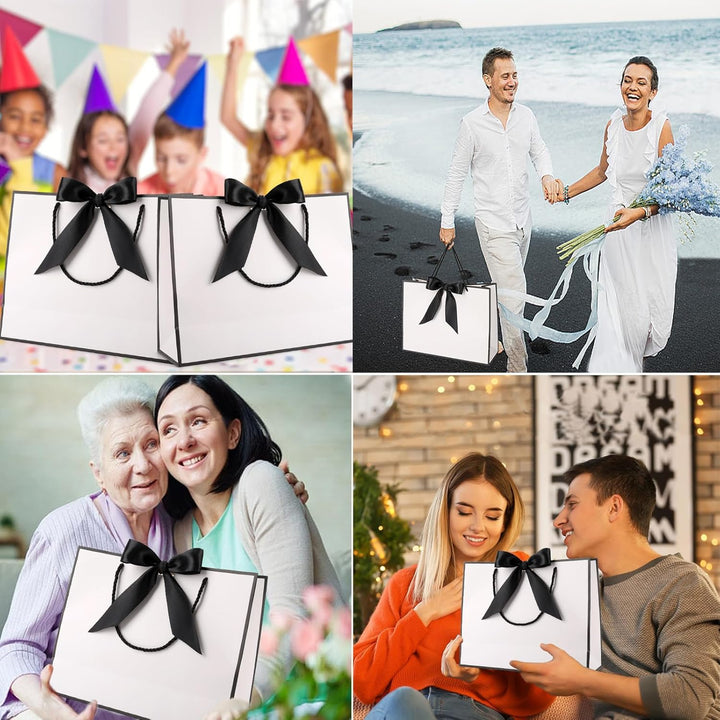 Geschenktüte mit Schleife,Geschenktüte Weiss,Geschenktaschen für Geburtstag, Hochzeit, Festivalfeier