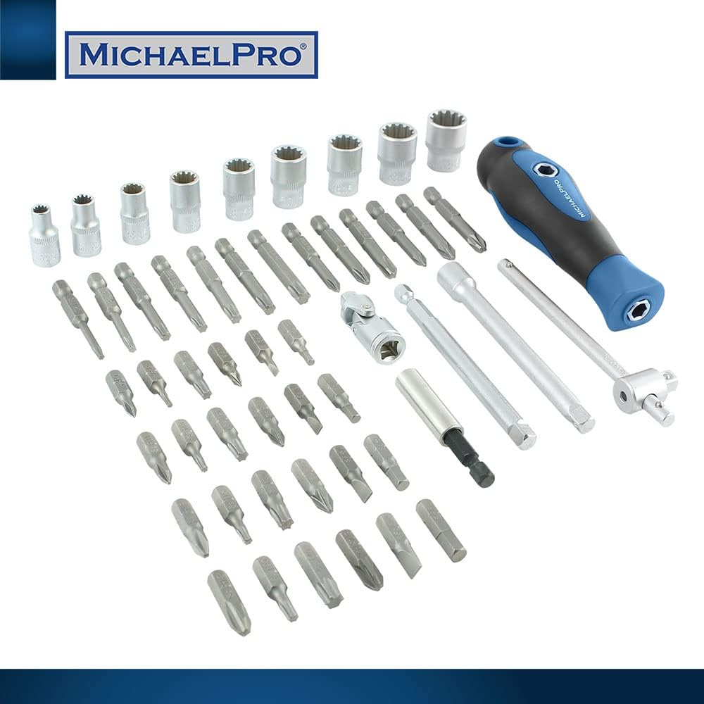 MichaelPro MP012004BL 52 Piece Replaceable Screwdriver Bit and Socket Set with Handle, S2 Steel Bits