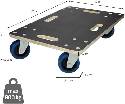 Möbelroller bis 800 kg Tragkraft - aus 18 mm Multiplex Holz mit Rutschfester Siebdruckplatte & 4 Len
