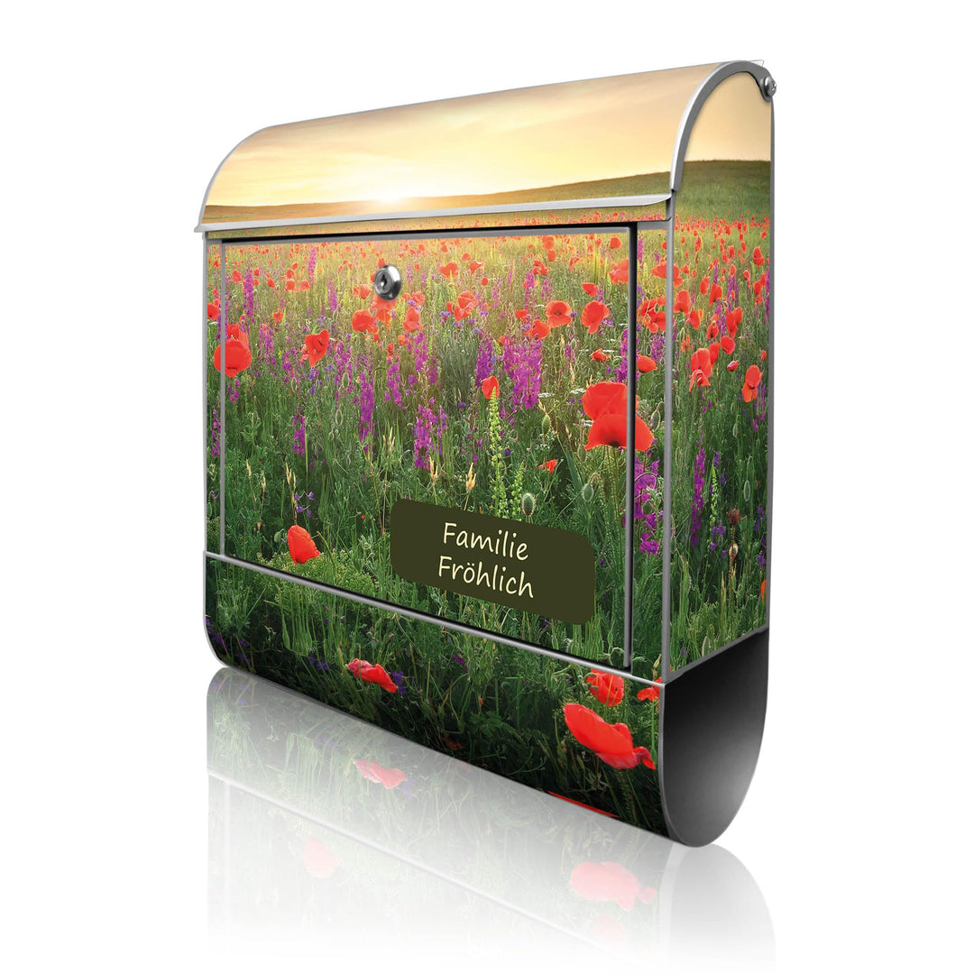 banjado Design Briefkasten personalisiert 38,5x46,5x13cm &amp; 2 Schlüssel - Briefkasten Stahl Silber Ze
