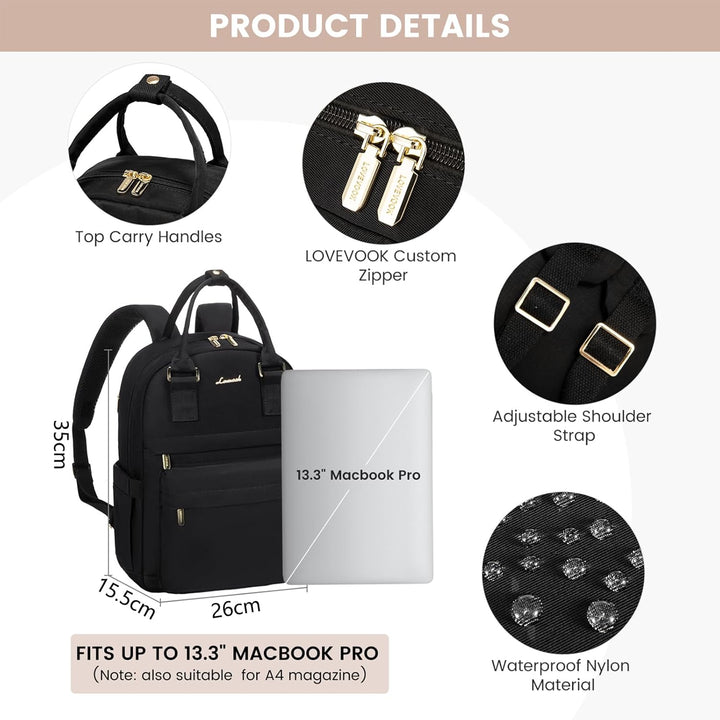 LOVEVOOK 13,3 Zoll Rucksack Damen Klein, Wasserdicht Cityrucksack Handtasche 2 in 1, Mini Tasche Day